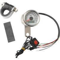 Programmable Mini Electronic Speedometer with Odometer/Tripmeter — 12V, 47.6 mm (1-7/8"), MPH, White