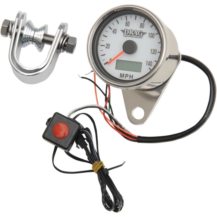 Velocímetro electrónico programable mini con odómetro y contador de viaje — 61 mm, esfera blanca, 0–225 km/h
