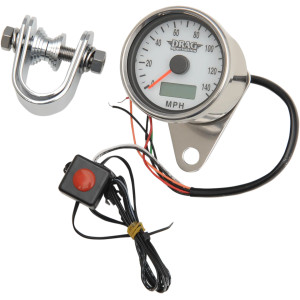 Programmable Mini Electronic Speedometer with Odometer/Tripmeter — 61 mm, White face, 0–140 mph