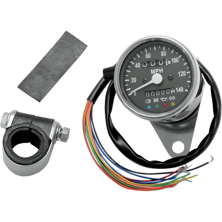 Velocímetro mecánico mini de 2.4" con indicadores LED — 61 mm (2-13/32"), negro