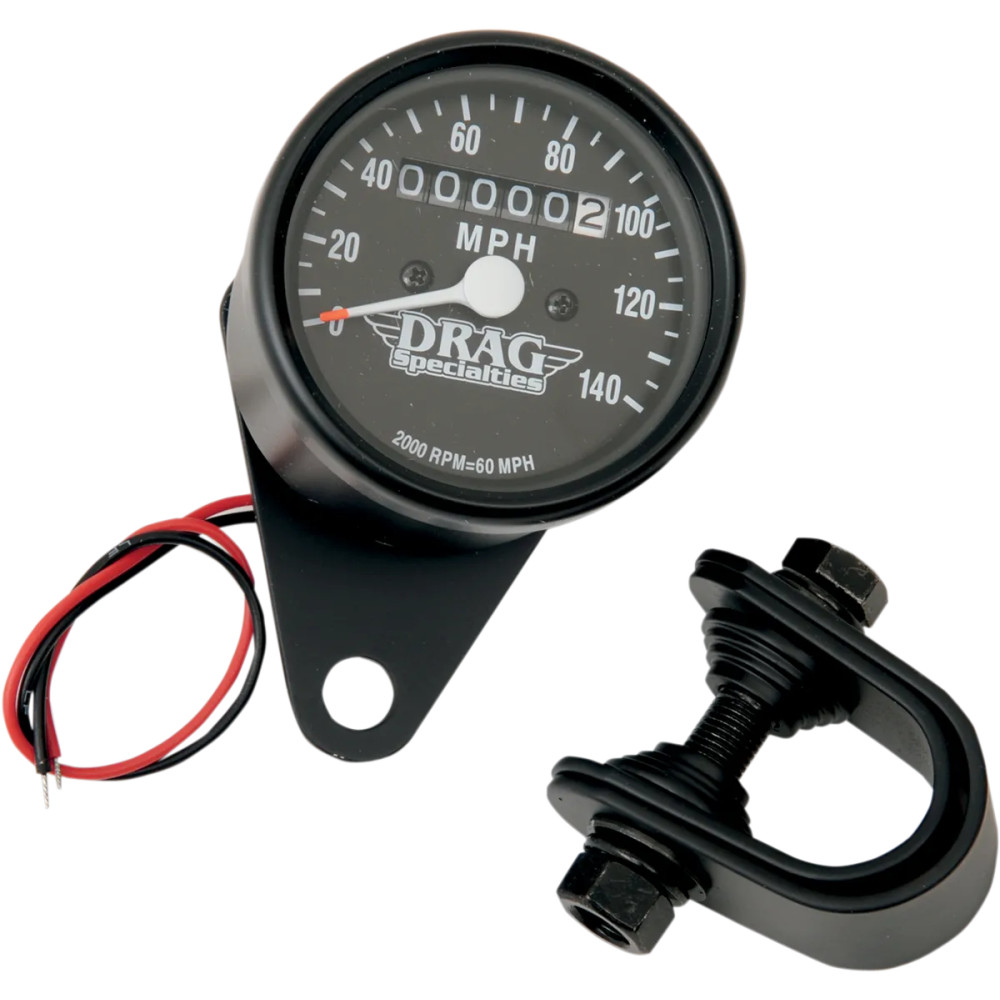2.4" Mini Mechanical Speedometer — 61 mm outside diameter, 0–225 kph (0–140 mph), 12V, Black