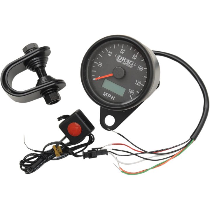 Velocímetro electrónico mini programable con odómetro/contador de viaje — 61 mm (2-13/32"), 0–225 km/h (0–140 mph), negro