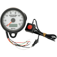 Programmable Mini Electronic Speedometer with Odometer/Tripmeter — 61 mm (2-13/32"), 0–140 mph, White face
