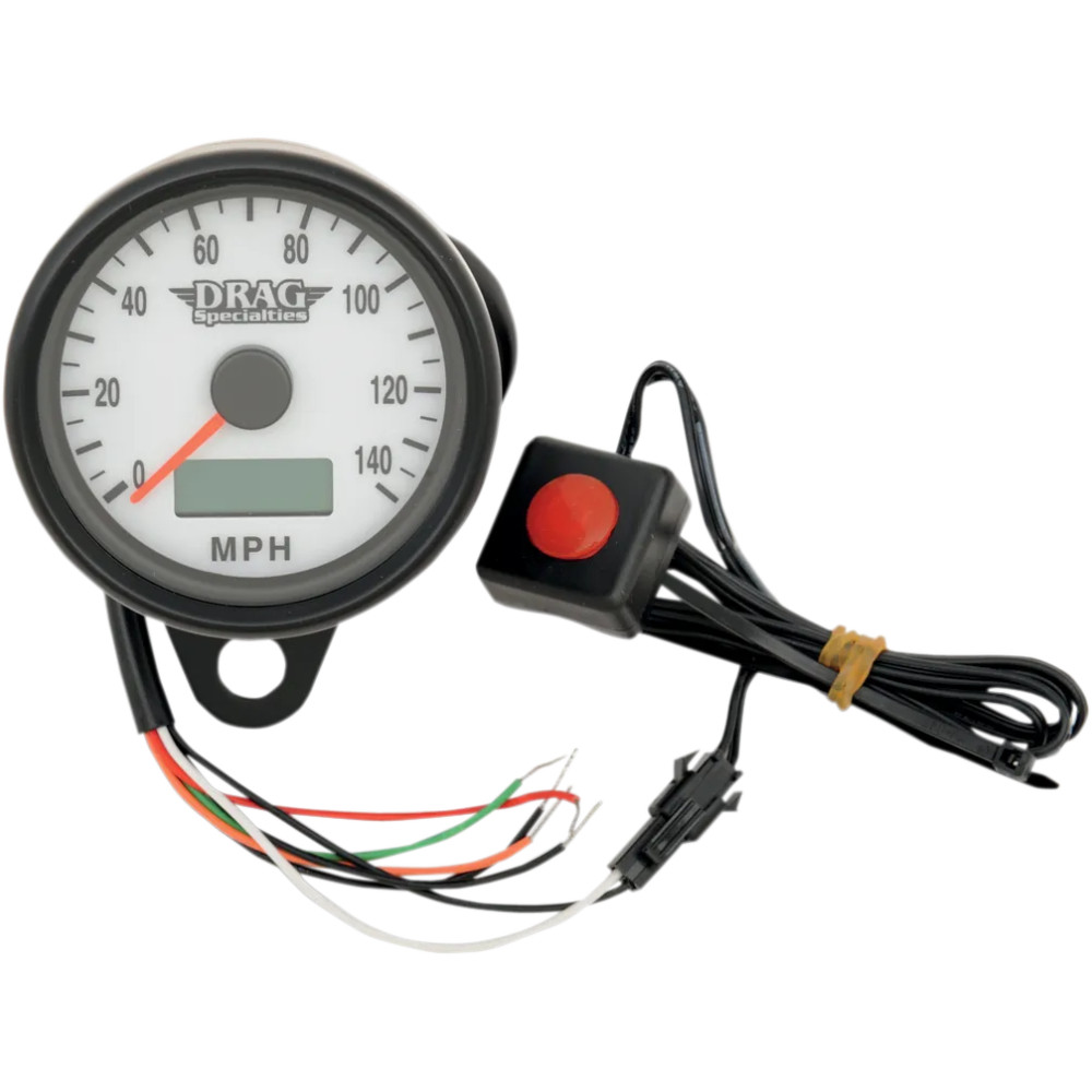 Programmable Mini Electronic Speedometer with Odometer/Tripmeter — 61 mm (2-13/32"), 0–140 mph, White face