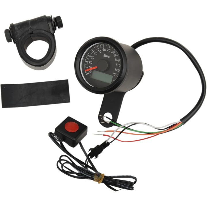 Velocímetro electrónico mini programable con odómetro/tripómetro — 47,6 mm (1-7/8"), 0–225 kph, negro