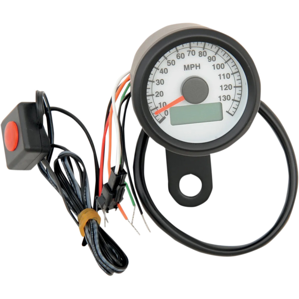 Programmable Mini Electronic Speedometer with Odometer/Tripmeter — 0–140 mph, 47.6 mm, white face