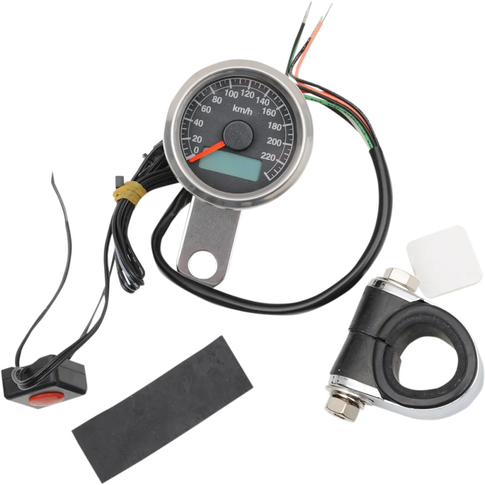 Programmable Mini Electronic Speedometer with Odometer/Tripmeter — 47.6 mm (1-7/8 in), 0–137 mph, Black