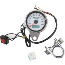 Programmable Mini Electronic Speedometer with Odometer/Tripmeter — 0 kph - 220 kph (0 mph - 137 mph), 60.3 mm (2-3/8"), White