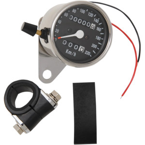 Velocímetro mecánico mini 2.4" — Diámetro exterior 61 mm, Esfera negra, Calibrado 0–220 km/h (0–137 mph)