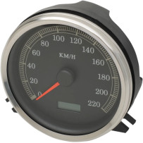 Electronic Speedometer — 0–220 km/h (0–137 mph), black face, chrome housing