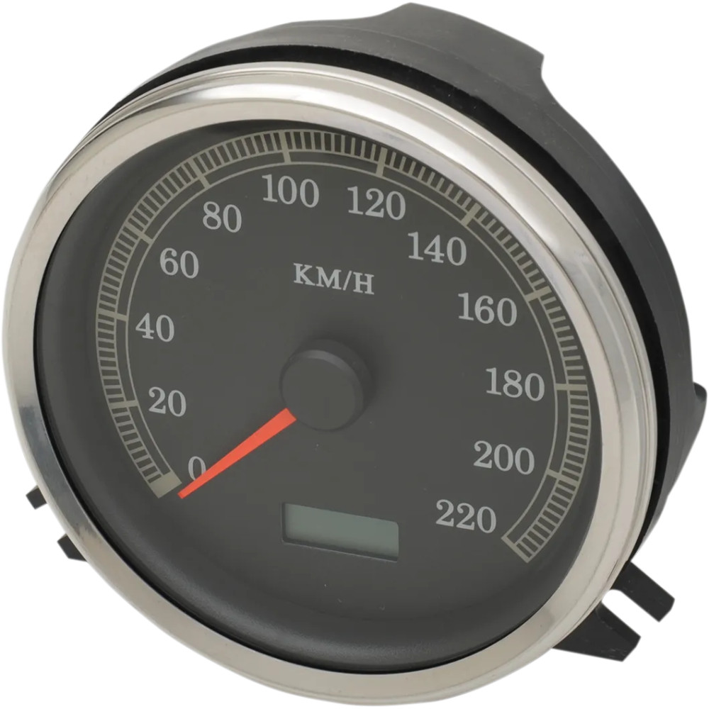 Electronic Speedometer — 0–220 km/h (0–137 mph), black face, chrome housing