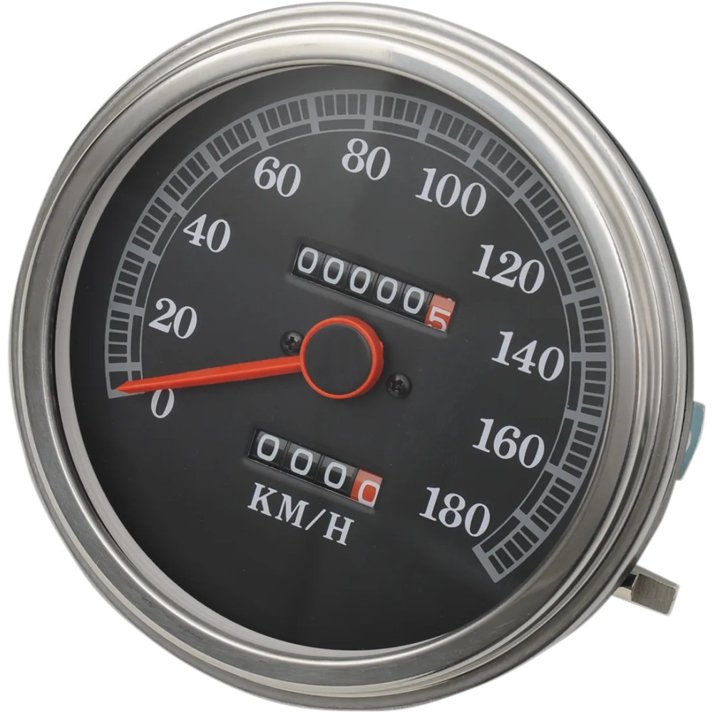 5" FL-Style 2:1 Speedometer — 5" outside diameter, 0–180 kph (0–112 mph), 12 mm thread, Black