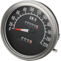 5" FL-Style 2:1 Speedometer — 12 mm thread, 0–220 km/h (0–137 mph), Black