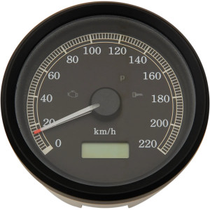 Velocímetro electrónico programable de 3-3/8" — esfera negra, carcasa negra, 0–220 kph (0–137 mph)
