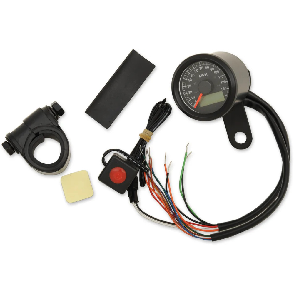 1-7/8" Programmable Electronic Speedometer with Indicator Lights — 1-7/8" bezel, 12V LED, fits 7/8"–1-1/4" tubing