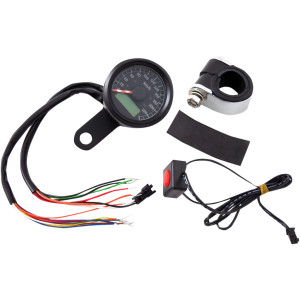 Velocímetro métrico programable mini 1-7/8" con luces indicadoras — 0–220 km/h (0–137 mph), negro