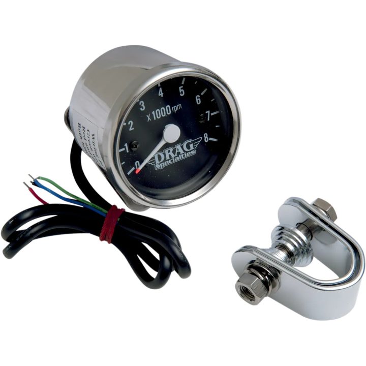 Tacómetro electrónico mini de 2.4" 8000 RPM — esfera negra, carcasa cromada