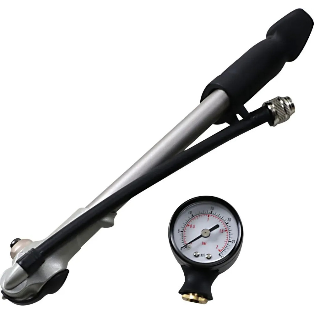 Hi-Pressure Shock Pump — 23 cm, rear shock, 0–30 psi, black/silver