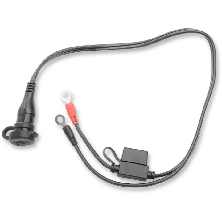 OptiMate™ Permanent Battery Lead O-01 — 20"/50cm, eyelet 1/4 & M6, 15A fuse, 12V, Black