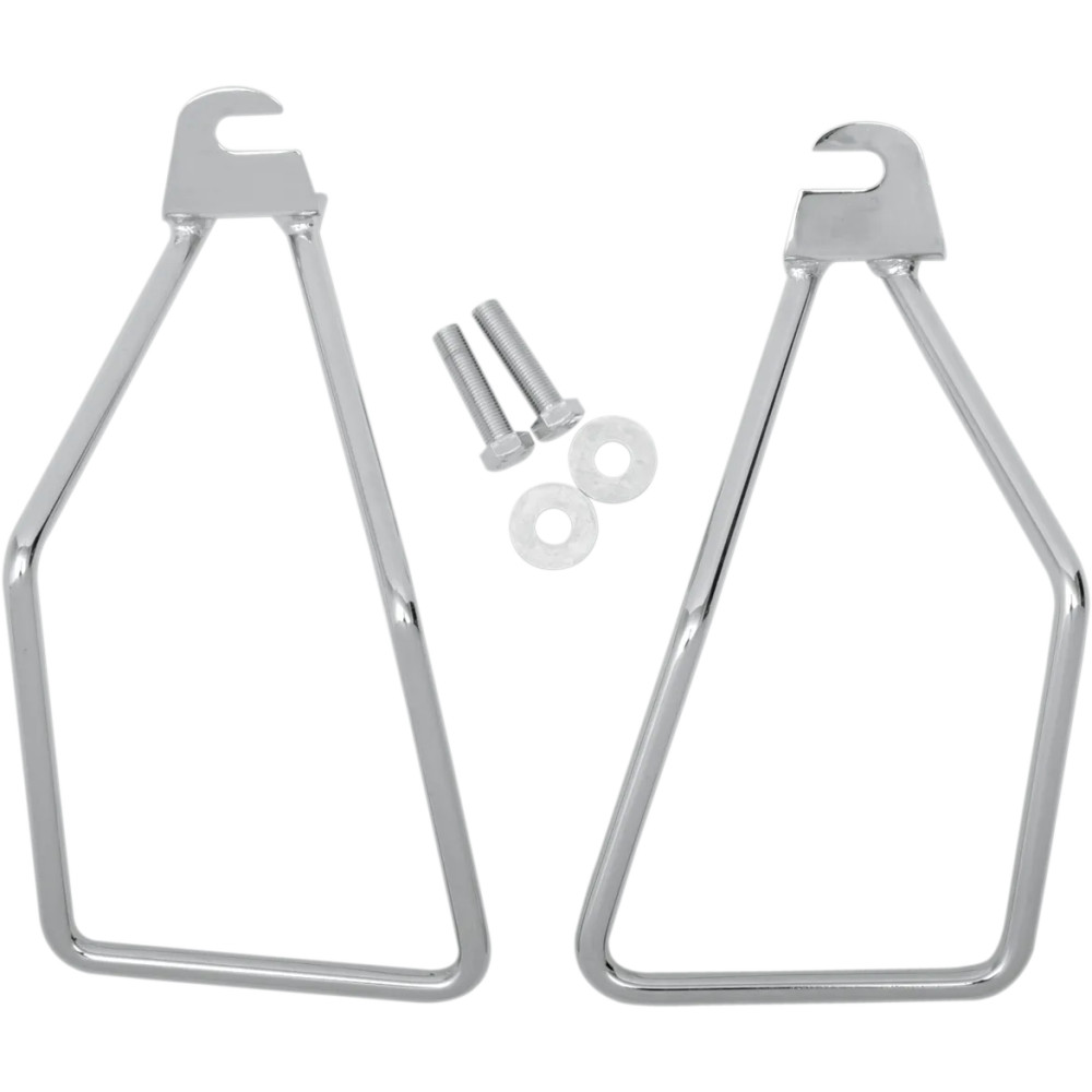 Chrome Saddlebag Support Brackets — Pair, chrome finish, left & right, single-bolt mount