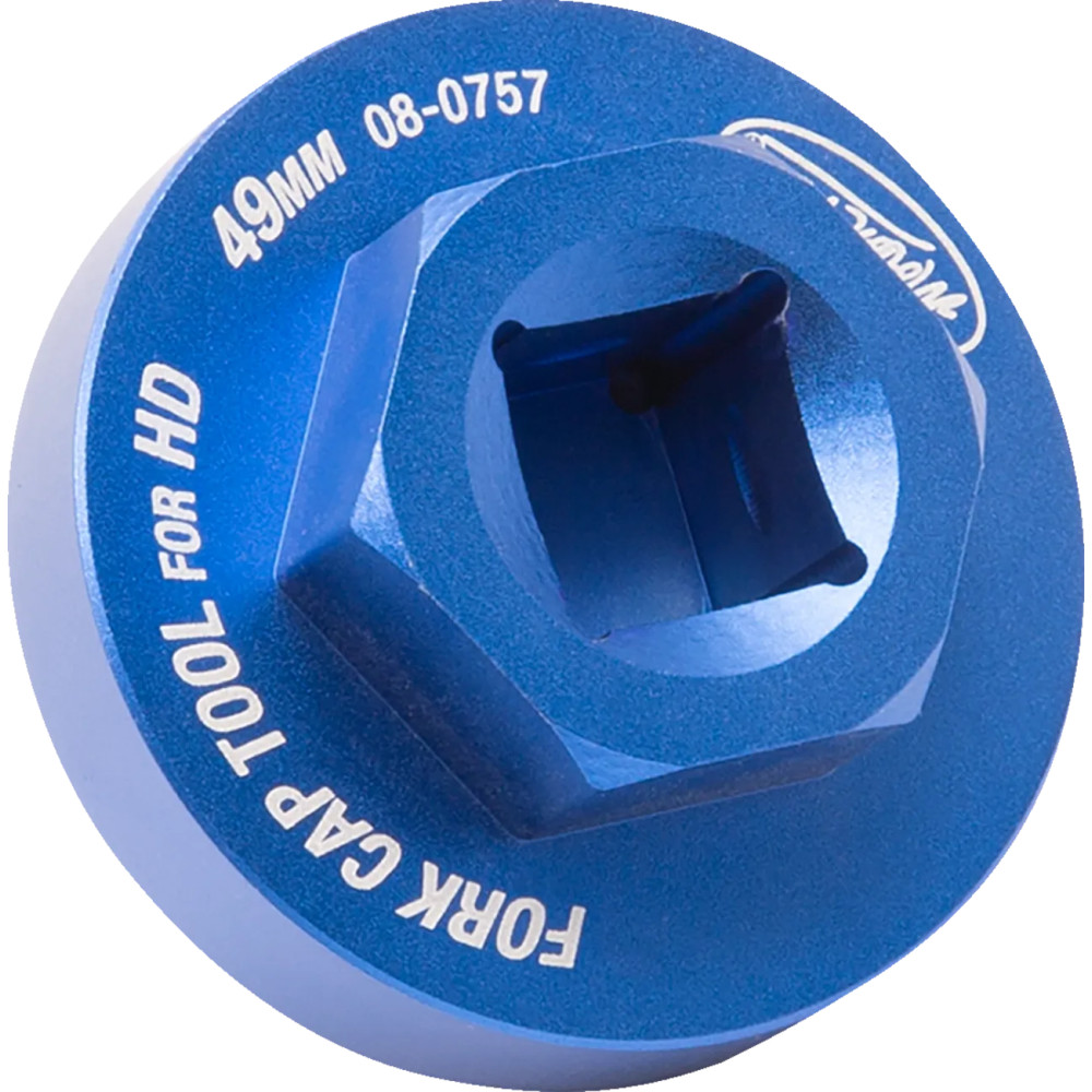 Fork Cap Hex Tool for Harley-Davidson — 49 mm, 1/2" square drive, blue anodized