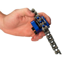 Chain Master Link Press Tool — 50-series chains, max master link width 24.8 mm, roller pin up to 5.25 mm, blue anodized