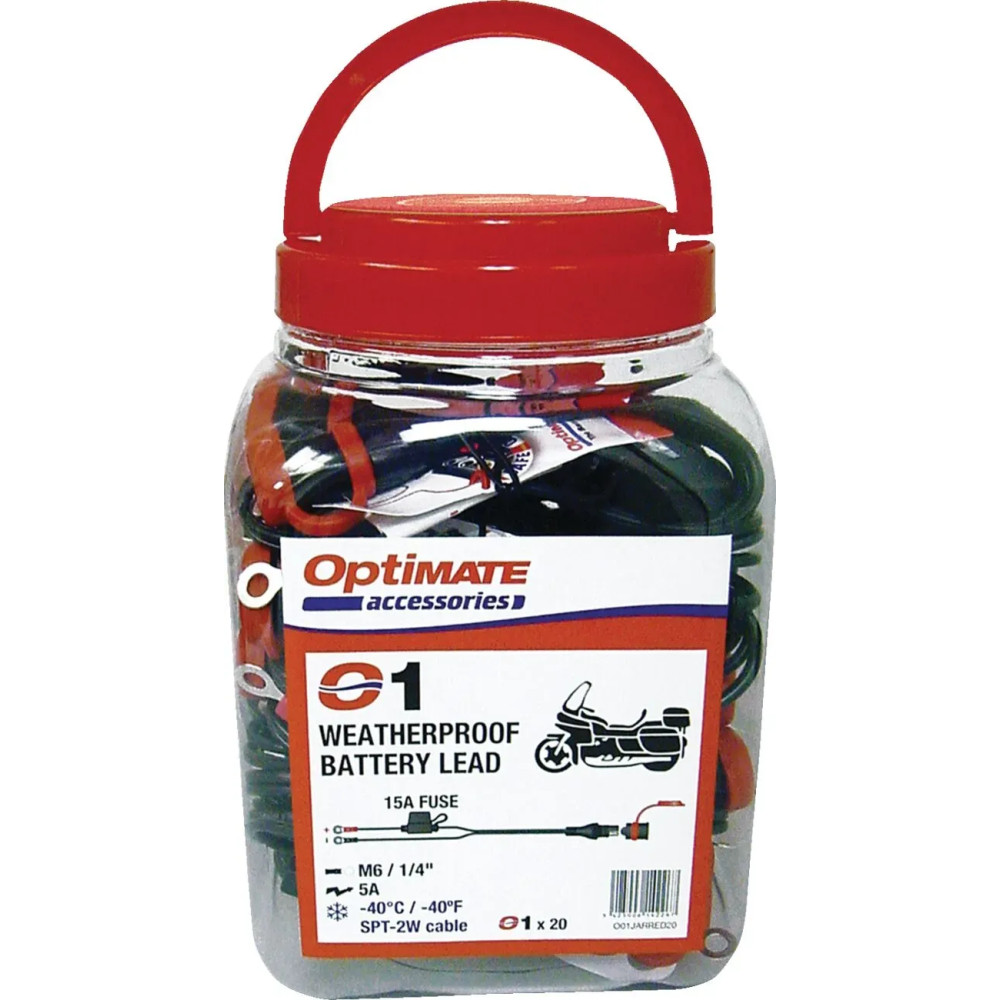 Cable de batería OptiMate™ con terminal de anilla — 508 mm (20"), 12V, anilla 1/4" (M6), fusible 15A