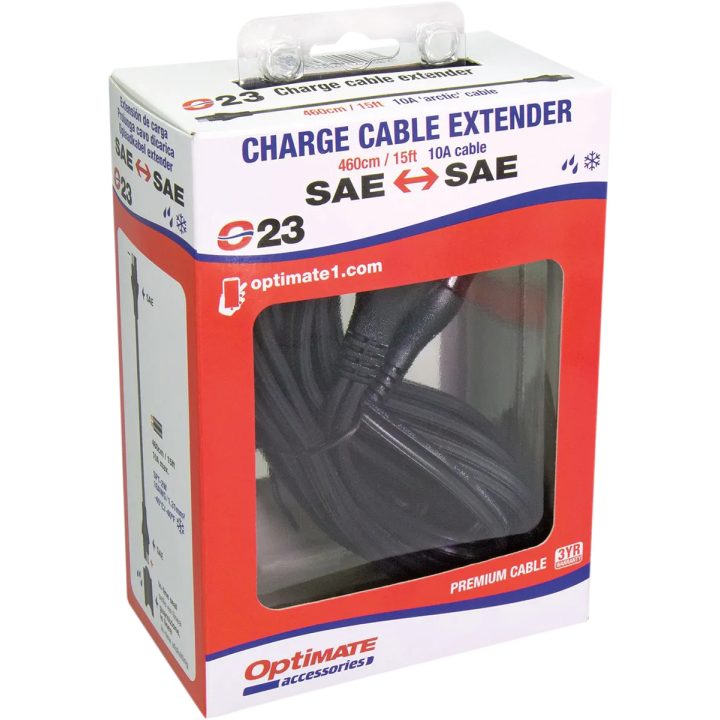 OptiMate™ Charger Cable Extension — 4.6 m, 12V, 10A, SAE plug, Black