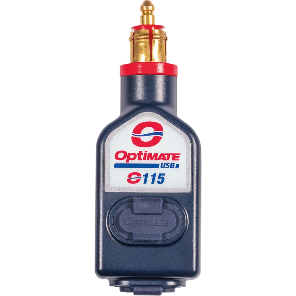 OptiMate™ Dual USB Inline Charger — 12V 3.3A, 12 mm DIN 180° bike plug, Blue