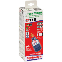 OptiMate™ Dual USB Inline Charger — 12V 3.3A, 12 mm DIN 180° bike plug, Blue