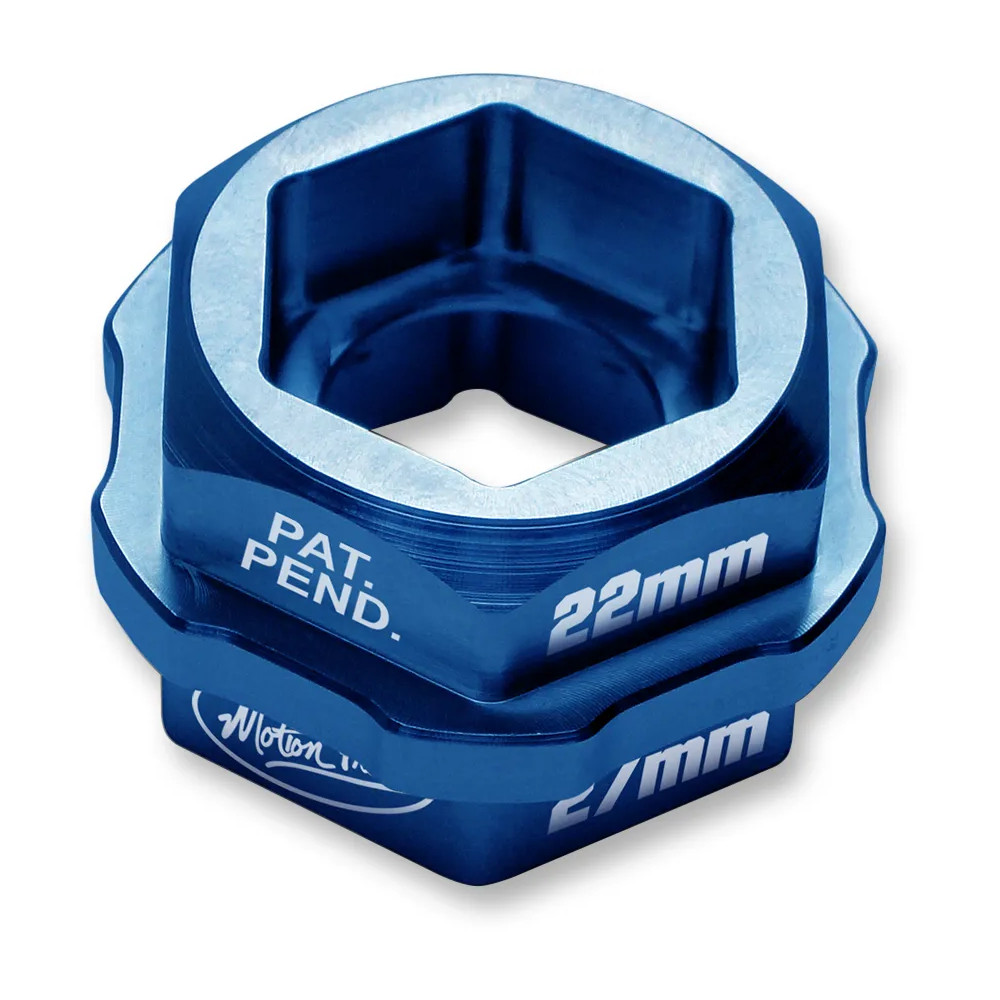 T6 Combo Lever Adapter — Fits 32 to 27/22 mm axle nuts, Blue anodized