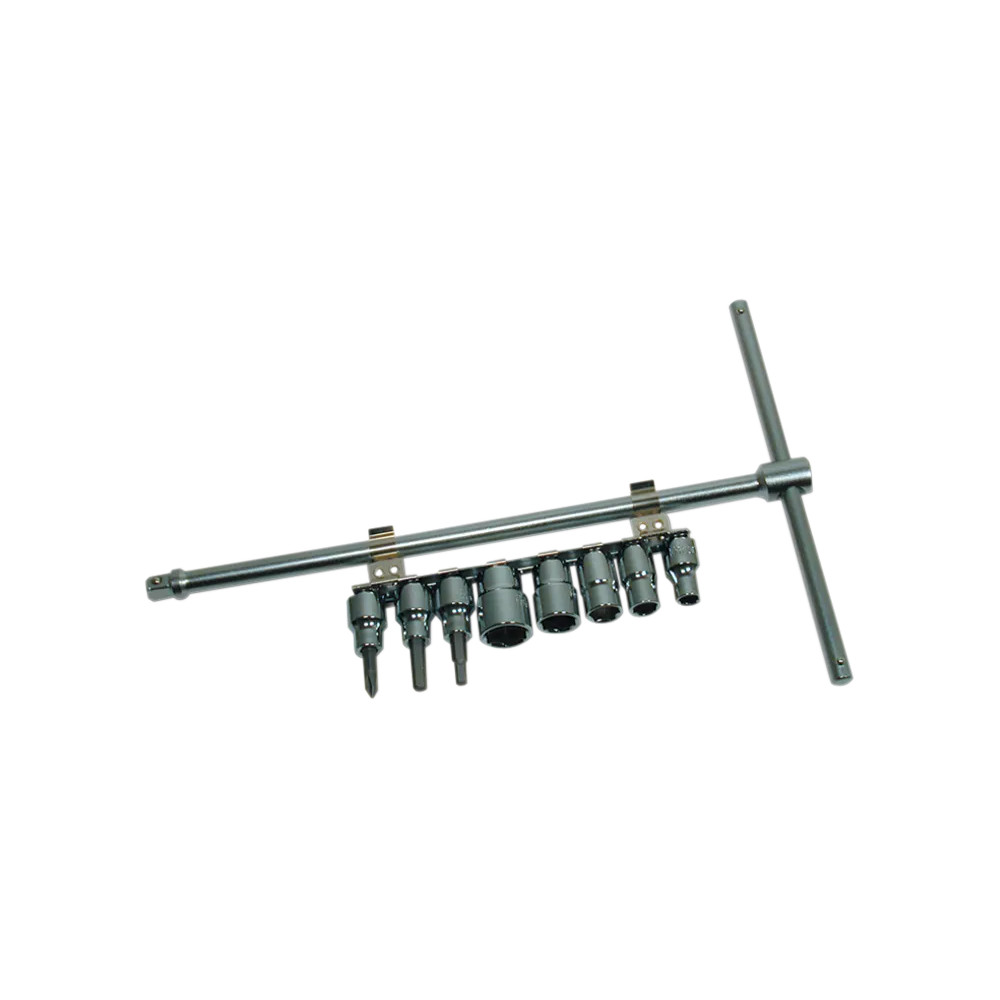 Sliding T-Driver with 8-Piece Socket Set — 3/8" driver, 8, 10, 12, 14, 17 mm sockets