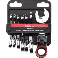 Stubby Flex Head Ratchet Combination Wrench Set — Metric, Set of 8, Silver