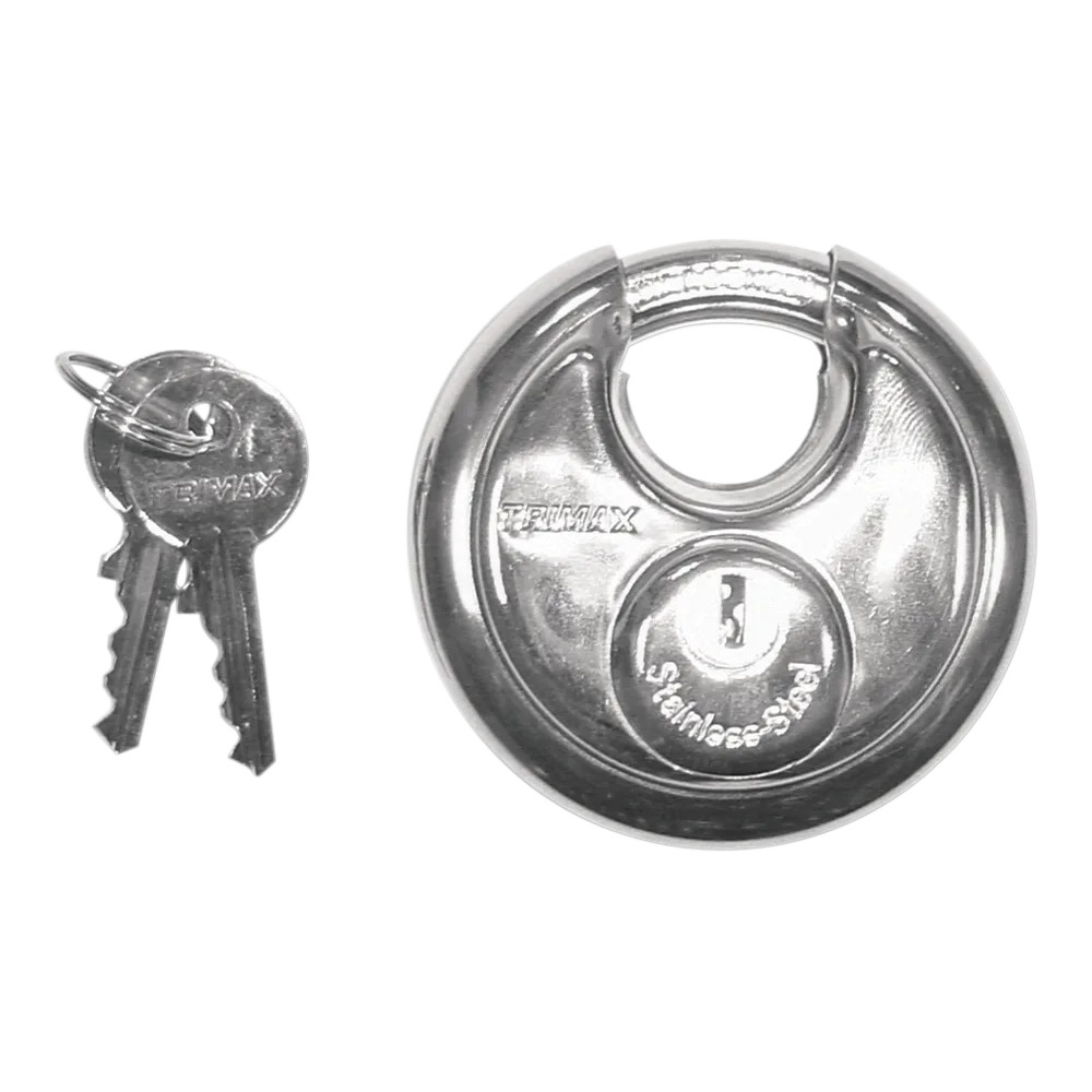 Stainless Steel Round Padlock — 70 mm round, 10 mm hardened shackle