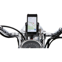 Smartphone/GPS Holder with Charger — Black, Chrome, 31.8 mm clamp