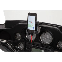 Smartphone/GPS Holder with Charger — 1.3A USB, Fairing mount, Black
