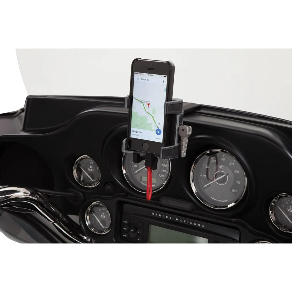Smartphone/GPS Holder with Charger — 1.3A USB, Fairing mount, Black
