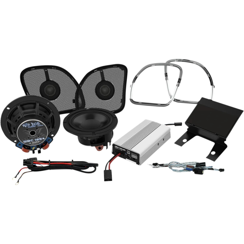 400 Amp/Speaker Kit — 165 mm (6-1/2"), 400 W, Harley-Davidson front, Black/Chrome