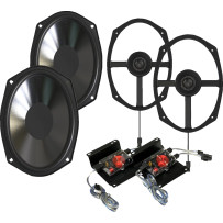Speakers — 15 cm x 23 cm (6" x 9"), 300 W RMS, 1-1/4" tweeter, mounts to lids