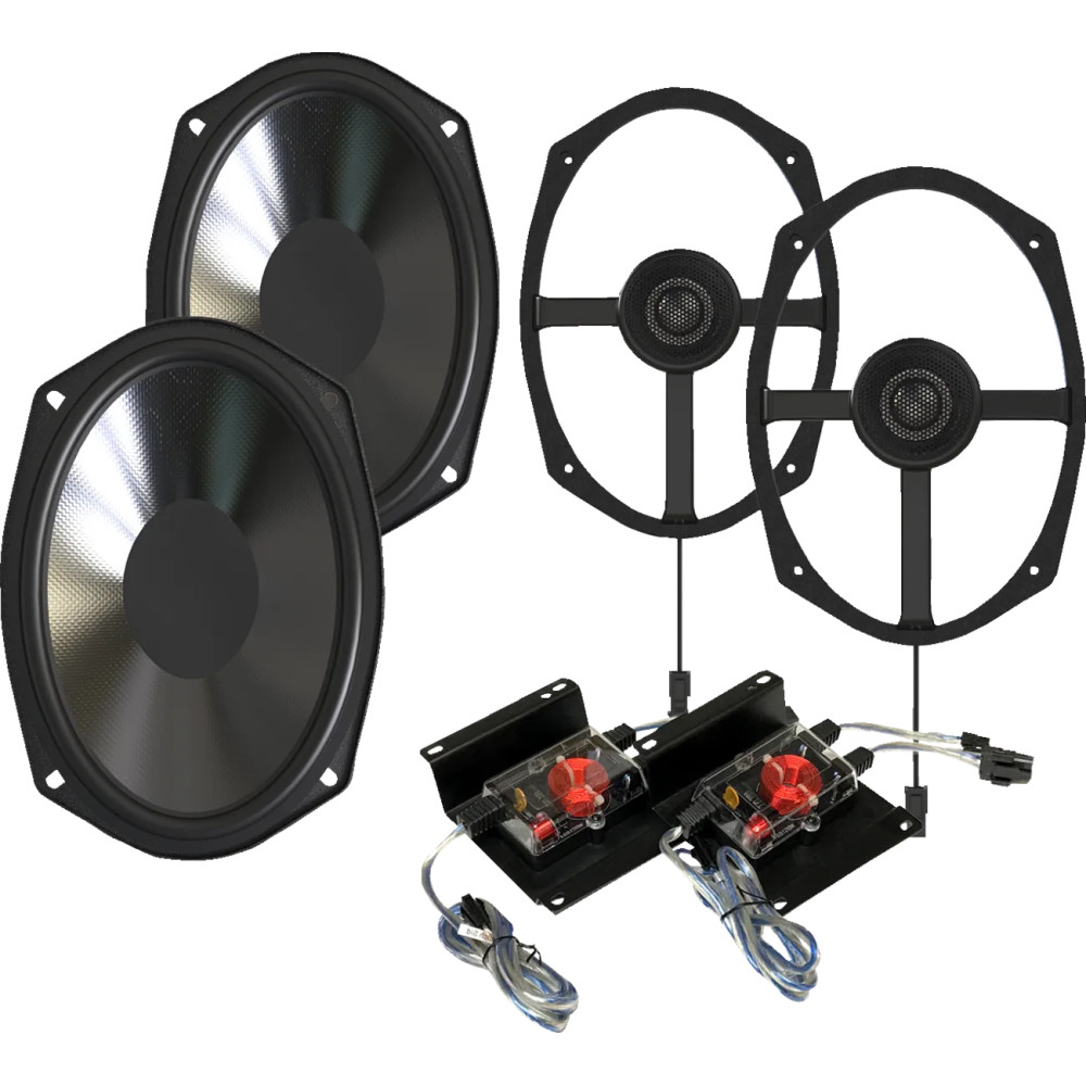 Speakers — 15 cm x 23 cm (6" x 9"), 300 W RMS, 1-1/4" tweeter, mounts to lids