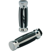 Custom Straight Rubber Grips — 25.4 mm diameter, 127 mm length, Black, Chrome