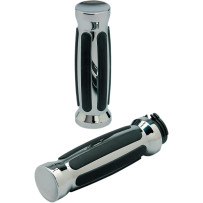 Custom Straight Rubber Grips — 25.4 mm diameter, 127 mm length, Black, Chrome