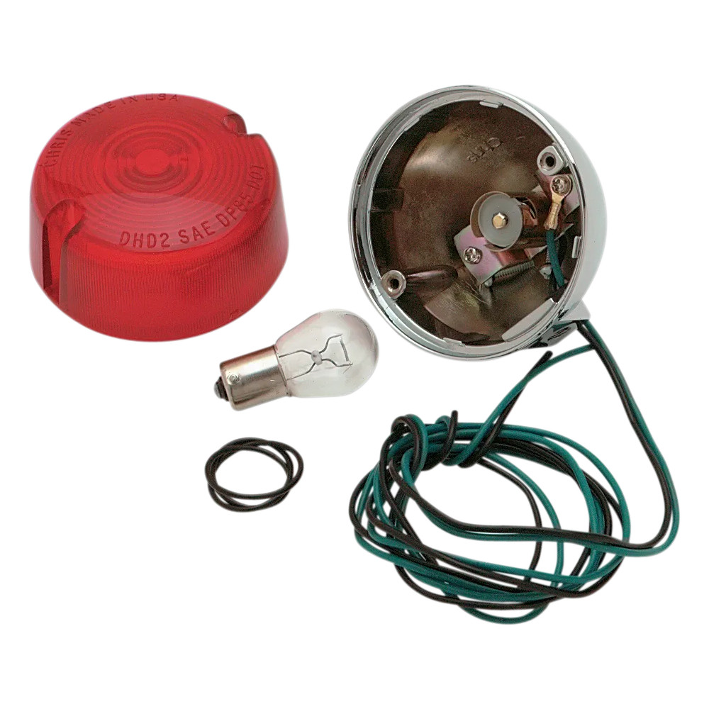 Rear Turn Signal — 12V, red lens, chrome housing