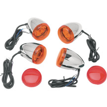 Custom Deuce-Style Turn Signal Kit — 12V, chrome housing, amber & red lenses
