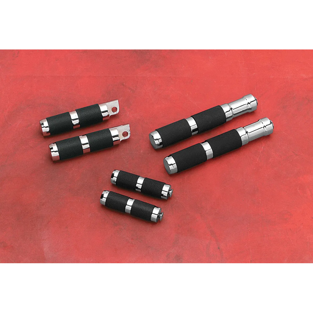 Reposapiés — 197 mm (7,75") de longitud, montaje izquierdo/derecho, negro y cromo