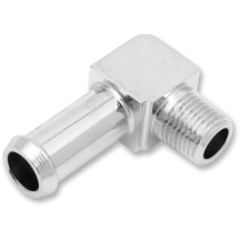 Hose and Tank Fitting — 1/8" NPT (male), 3/8" hose, 90° angle, Chrome