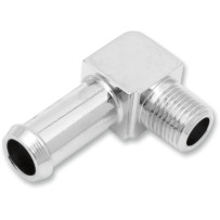Hose and Tank Fitting — 1/8" NPT (male), 3/8" hose, 90° angle, Chrome