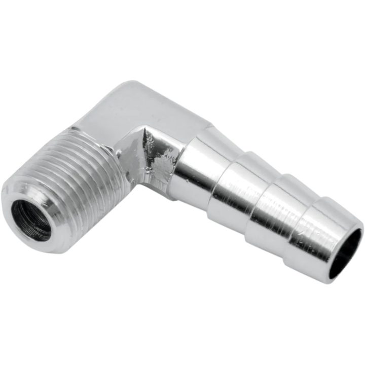 Racor de manguera y depósito — 1/8" NPT (macho), 5/16" manguera, conector 90°, cromado
