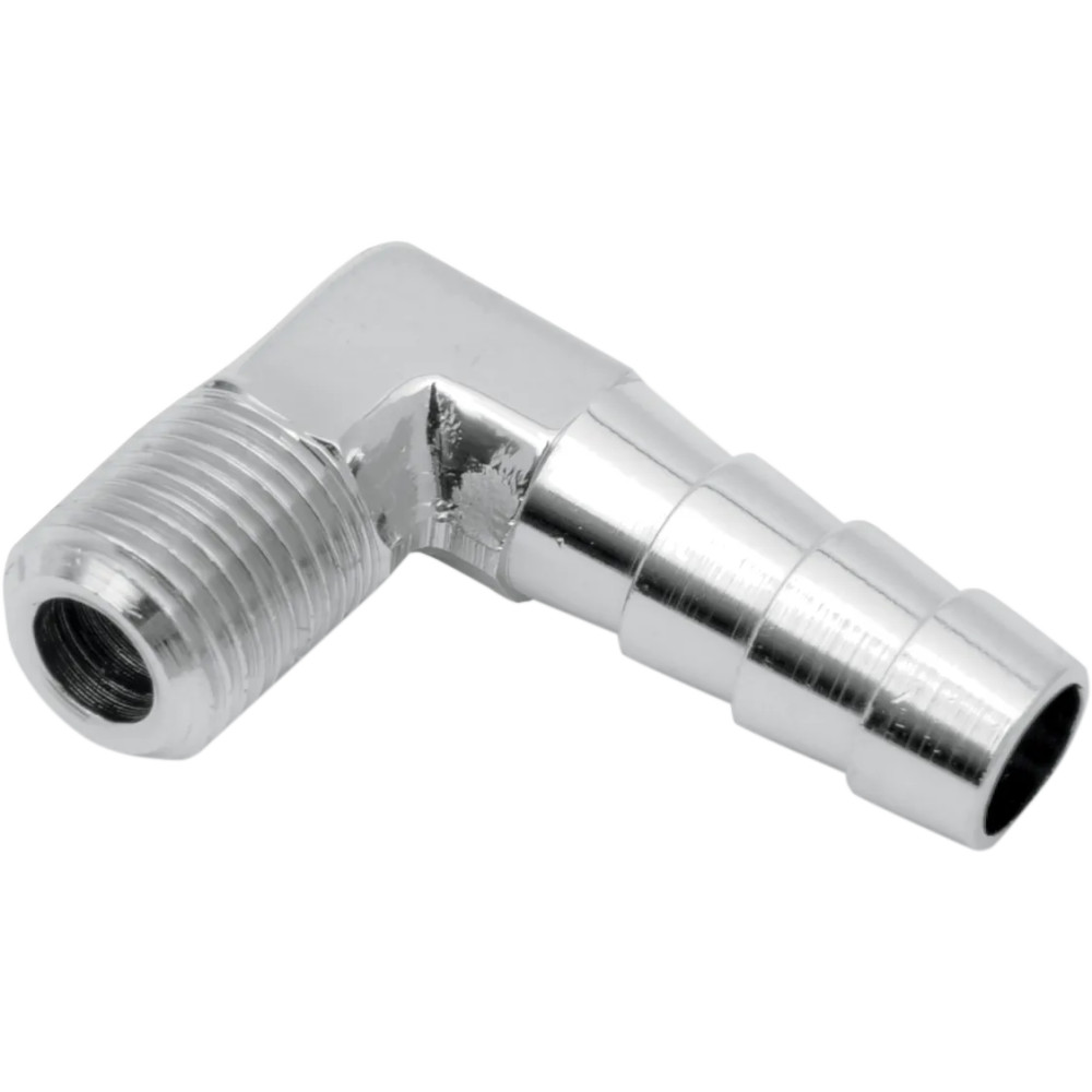 Hose and Tank Fitting — 1/8" NPT (Male), 5/16" hose fitting, 90° angle, Chrome