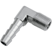 Hose and Tank Fitting — 1/4" hose, 1/8" NPT male, 90° angle, chrome finish